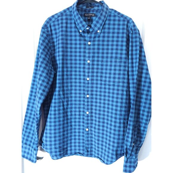 Men's J. Crew Mercantile Flex Slim Fit Blue Gingham Button-Down Shirt XL Cotton - Picture 1 of 10